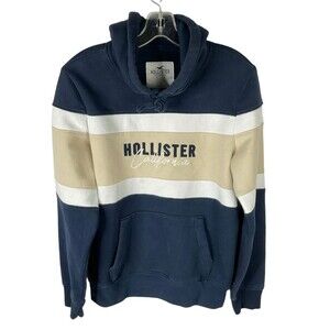 Hollister Men's Color Block Pullover Hoodie Sweatshirt Long Sleeve Fleece Small